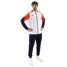 JAKO Training Suit Polyester Dynamic (Jacket and Trousers, sporty cut) white/coral red/navy blue Men's