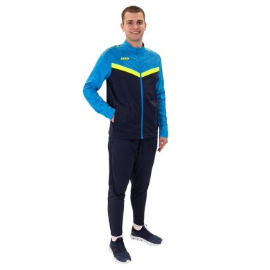 JAKO Polyester Tracksuit Iconic (Jacket and Trousers, sporty cut) navy blue/light blue/yellow Men's