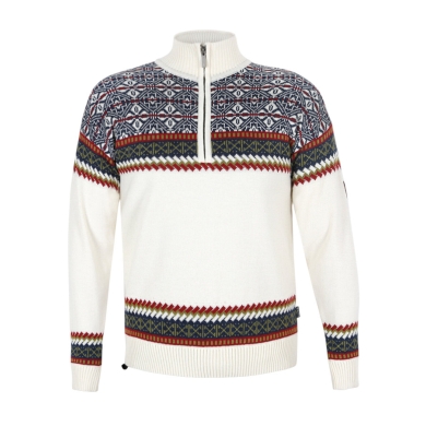 Kama Sweater Pullover 4097 Half Zip with Nordic Pattern (Merino Wool, very warm) white men's
