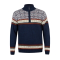 Kama Sweater Pullover 4097 Half Zip with Nordic Pattern (Merino Wool, very warm) navy blue Men's