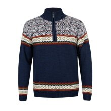 Kama Sweater Pullover 4097 Half Zip with Nordic Pattern (Merino Wool, very warm) navy blue Men's