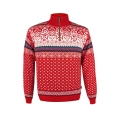 Kama Sweater Pullover 471 Half Zip with Winter Design (Merino Wool Blend) red Men's