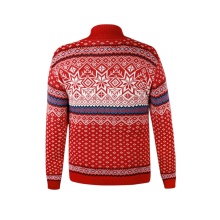Kama Sweater Pullover 471 Half Zip with Winter Design (Merino Wool Blend) red Men's