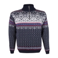 Kama Sweater Pullover 471 Half Zip with Winter Motif (Merino Wool Blend) navy blue Men's