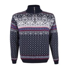 Kama Sweater Pullover 471 Half Zip with Winter Motif (Merino Wool Blend) navy blue Men's