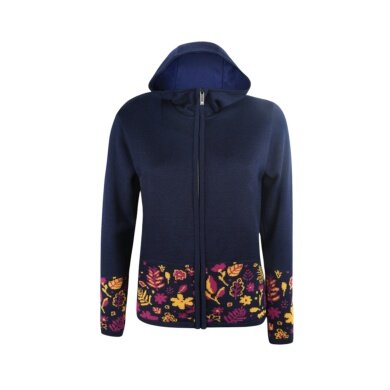 Kama Hooded Sweatshirt 5050 Full Zip (Merino Wool Blend, Windproof, Breathable) Navy Blue Ladies