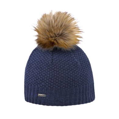 Kama knitted hat (pom-pom) A166 Merino - ladies navy blue - 1 piece