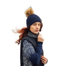 Kama knitted hat (pom-pom) A166 Merino - ladies navy blue - 1 piece