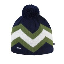 Kama knitted hat (pom-pom) A179 Merino - navy blue/green/white - 1 piece