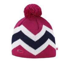 Kama knitted hat (pom-pom) A179 Merino - pink/white/navy blue - 1 piece