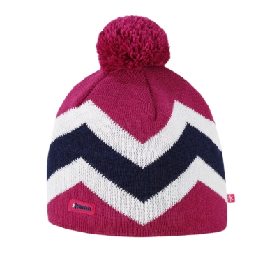 Kama knitted hat (pom-pom) A179 Merino - pink/white/navy blue - 1 piece