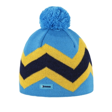 Kama knitted hat (pom-pom) A179 Merino - blue/yellow/navy blue - 1 piece