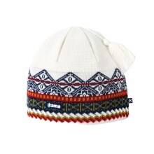 Kama knitted hat (pom-pom) A187 Merino - white/blue/red - 1 piece
