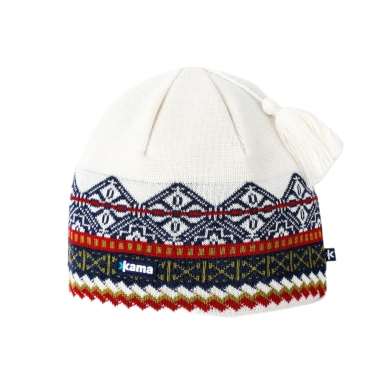 Kama knitted hat (pom-pom) A187 Merino - white/blue/red - 1 piece