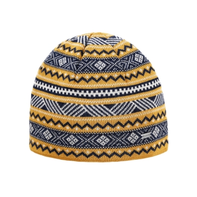 Kama knitted hat (beanie) A174 Merino - ladies yellow/black/white - 1 piece
