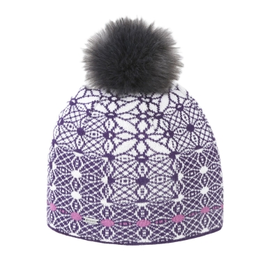 Kama knitted hat (pom-pom) A183 Merino - ladies violet/white - 1 piece
