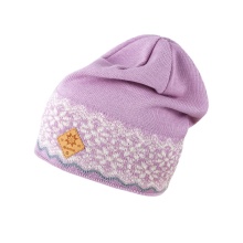 Kama knitted hat (beanie) A189 Merino - ladies pink/white - 1 piece