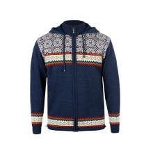 Kama Sweater Pullover 3097 Full Zip with Nordic Pattern (Hood, windproof) dark blue men's