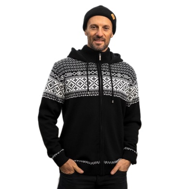 Kama Sweater Pullover 3064 Full Zip made from merino wool (with hood, windproof) black men's