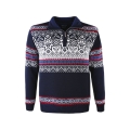 Kama Sweater Pullover 3371 Half Zip with Nordic Pattern (warm, windproof) dark blue men's