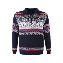 Kama Sweater Pullover 3371 Half Zip with Nordic Pattern (warm, windproof) dark blue men's