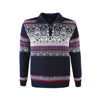 Kama Sweater Pullover 3371 Half Zip with Nordic Pattern (warm, windproof) dark blue men's