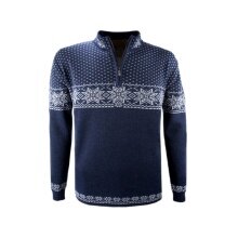 Kama Sweater Pullover 4053 Half Zip with Nordic Pattern (Merino Wool) dark blue Men's