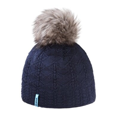 Kama knitted hat (pom-pom) A109 Merino - ladies navy blue - 1 piece