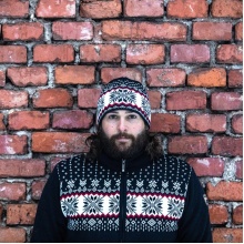 Kama knitted hat (beanie) A137 Merino - white/red/navy blue - 1 piece