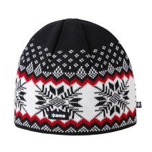 Kama knitted hat (beanie) A137 Merino - black/red/white - 1 piece