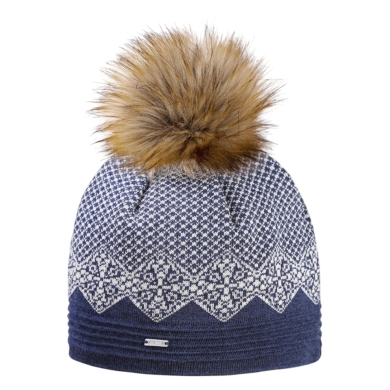 Kama knitted hat (pom-pom) A152 Merino - ladies blue/white - 1 piece