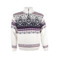 Kama Sweater Pullover 4071 Half Zip with Nordic Pattern (Merino Wool Blend) white Men's