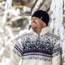 Kama Sweater Pullover 4071 Half Zip with Nordic Pattern (Merino Wool Blend) white Men's