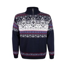 Kama Sweater Pullover 4071 Half Zip with Nordic Pattern (Merino Wool Blend) navy blue Men's