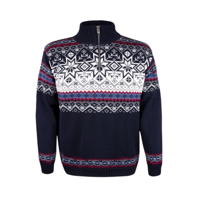 Kama Sweater Pullover 4071 Half Zip with Nordic Pattern (Merino Wool Blend) navy blue Men's