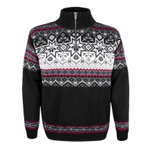 Kama Sweater Pullover 4071 Half Zip with Nordic Pattern (Merino Wool Blend) black Men's