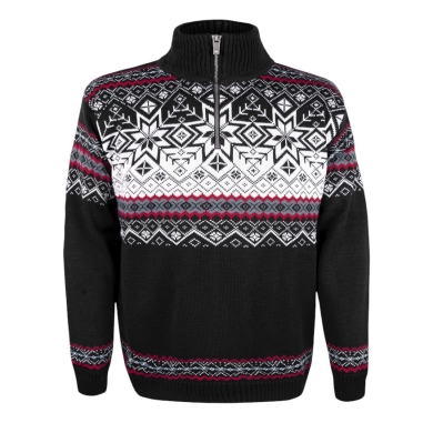 Kama Sweater Pullover 4071 Half Zip with Nordic Pattern (Merino Wool Blend) black Men's