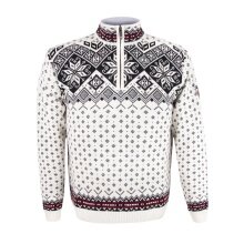 Kama Sweater Pullover 4082 Half Zip with Nordic Pattern (Merino Wool) white Men's