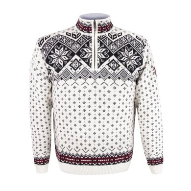 Kama Sweater Pullover 4082 Half Zip with Nordic Pattern (Merino Wool) white Men's