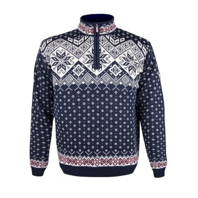 Kama Sweater Pullover 4082 Half Zip with Nordic Pattern (Merino Wool) navy blue Men's