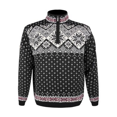 Kama Sweater Pullover 4082 Half Zip with Nordic Pattern (Merino Wool) black Men's