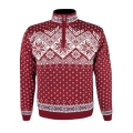 Kama Sweater Pullover 4082 Half Zip with Nordic Pattern (Merino Wool) red Men's