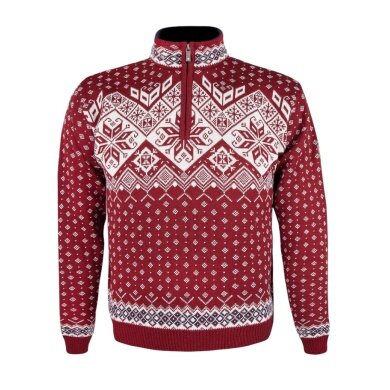 Kama Sweater Pullover 4082 Half Zip with Nordic Pattern (Merino Wool) red Men's