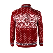 Kama Sweater Pullover 4082 Half Zip with Nordic Pattern (Merino Wool) red Men's