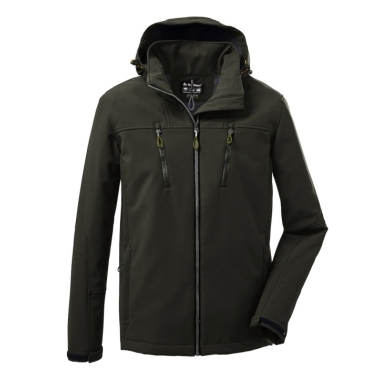 Killtec softshell jacket with detachable hood (fleece lining, water-repellent) dark green men's