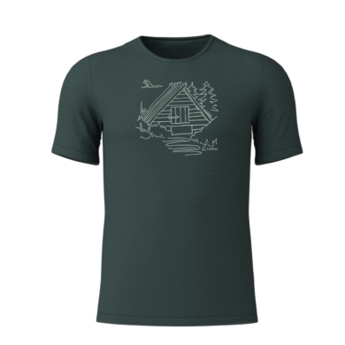 Löffler Hiking/Recreation T-shirt Print Shirt Cottage Merino-Tencel Forest Green Men's