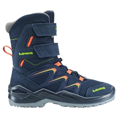 Lowa Winter Boots Maddox Warm High GTX (Textile/Synthetic, waterproof) 2025 navy blue/orange children