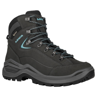 Lowa Renegade Evo Mid GTX Walking Shoes (All-Terrain, Nubuck Leather, Waterproof) 2025 Asphalt Grey/Turquoise Ladies