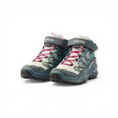 Lowa Maddox Pro Mid GTX Velcro Junior Hiking Shoes (Textile/Suede, Velcro Fastening, Waterproof) petrol/pink Children