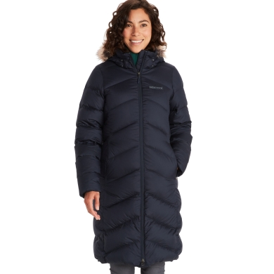 Marmot Montreaux Winter Coat (Down filling, removable hood, water-repellent) navy blue ladies